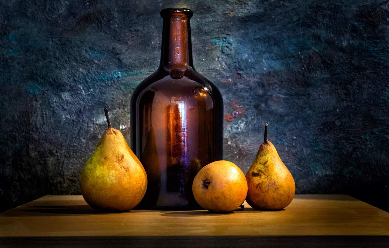 Photo wallpaper glass, bottle, pear, When time stood still
