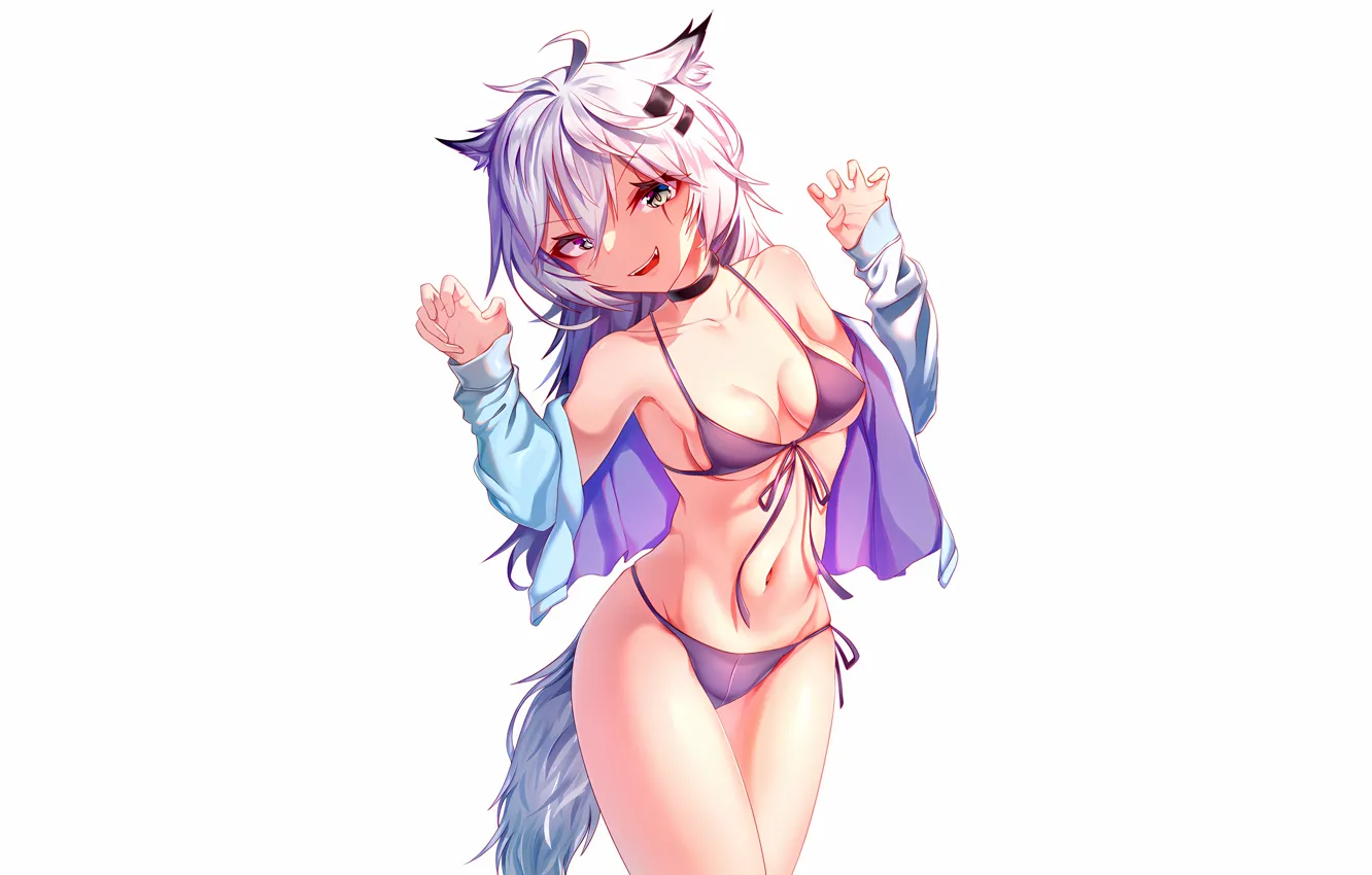 Photo wallpaper girl, sexy, cleavage, long hair, boobs, animal ears, anime, beautiful