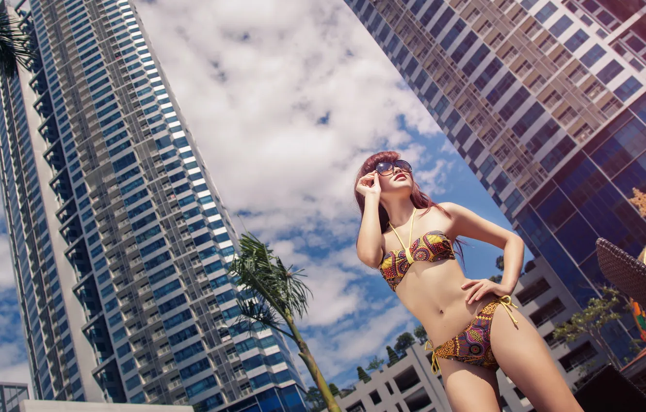Photo wallpaper girl, the city, bikini, Asian