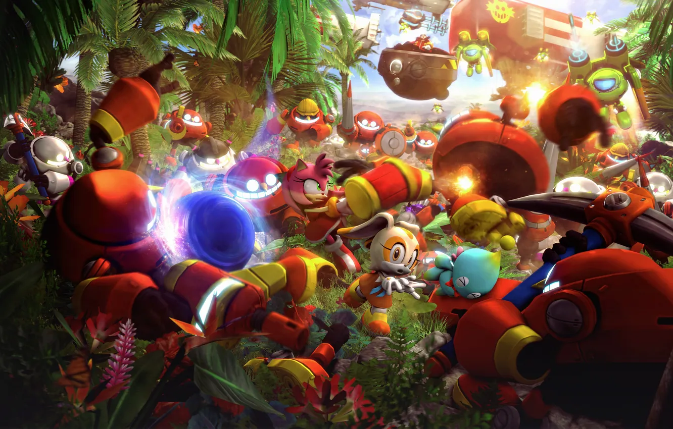 Photo wallpaper forest, the game, robot, Amy Rose, Sonic The Hedgehog, Sonic the Hedgehog, Cream the Rabbit