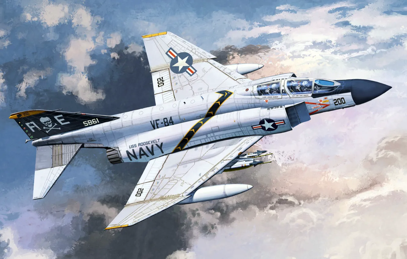 Photo wallpaper figure, Phantom II, Douglas, McDonnell, US NAVY, F-4J, VF-84 Jolly Rogers, advanced carrier-based multirole destroy