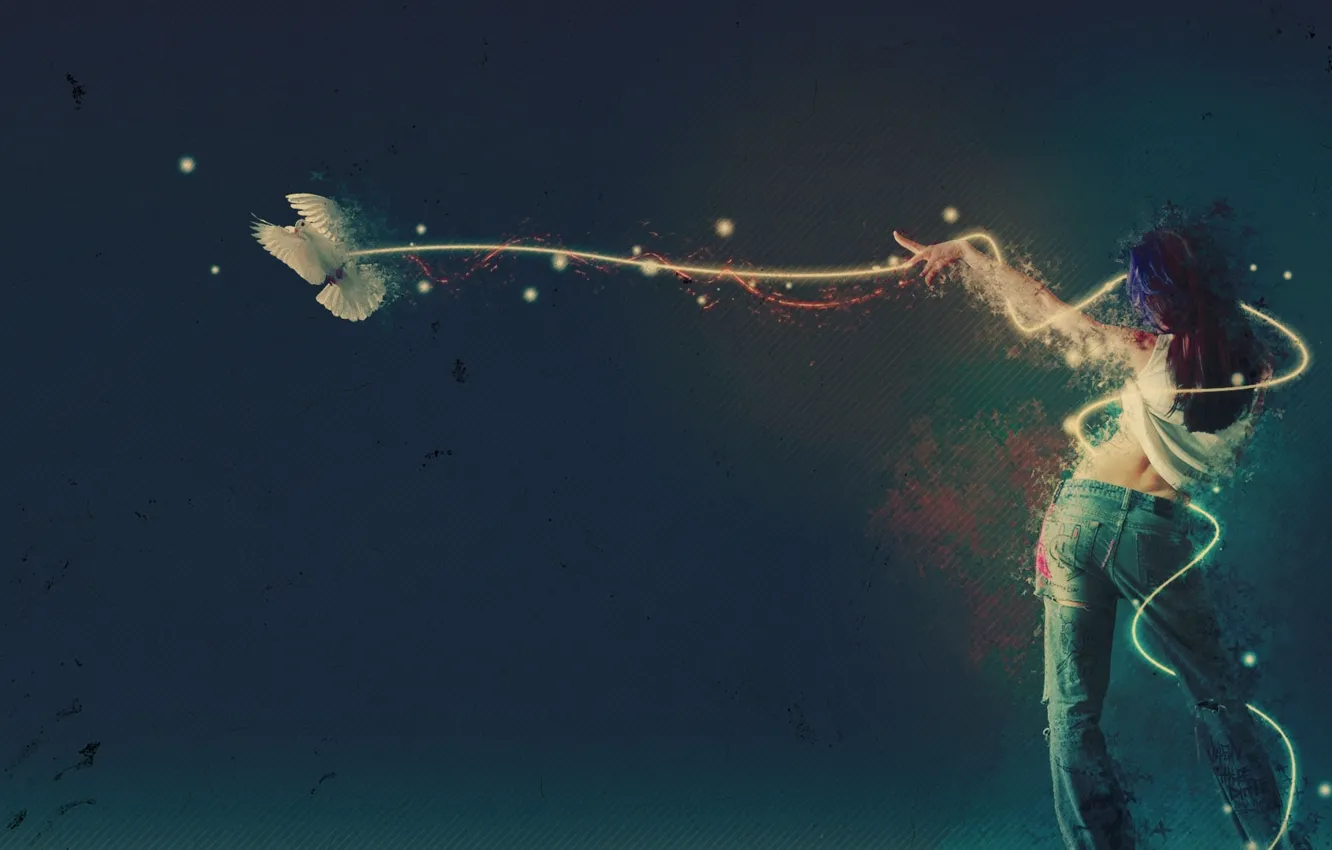 Photo wallpaper girl, line, pigeons