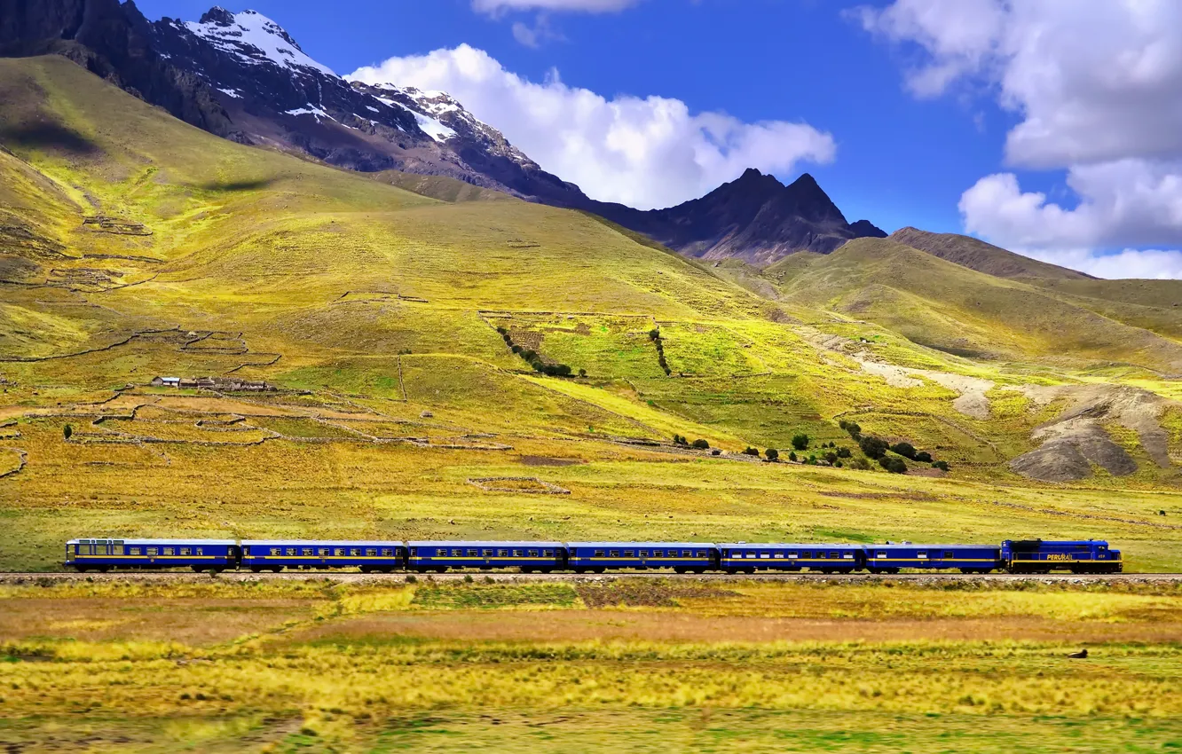 Photo wallpaper mountains, train, Alps, railroad