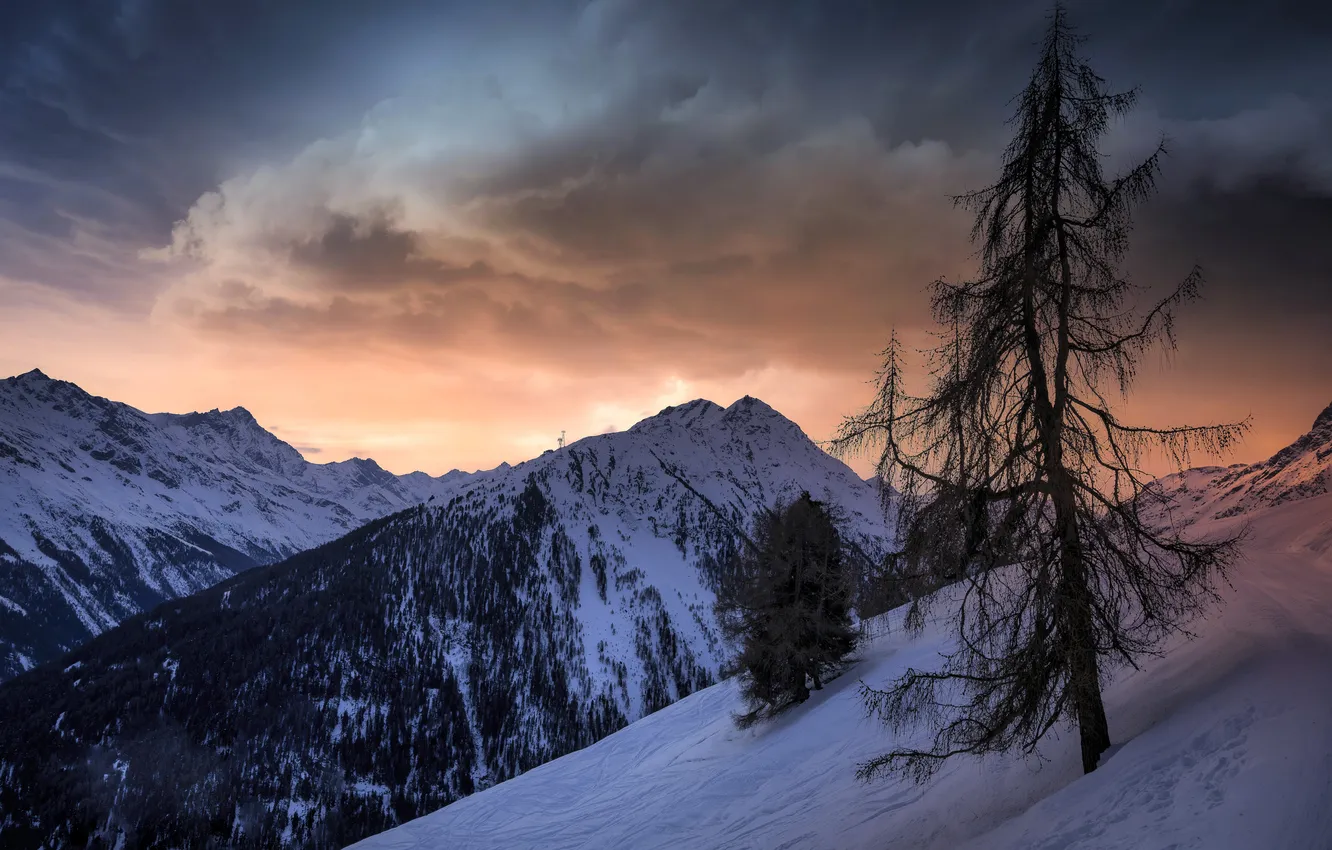 Photo wallpaper mountains, night, nature
