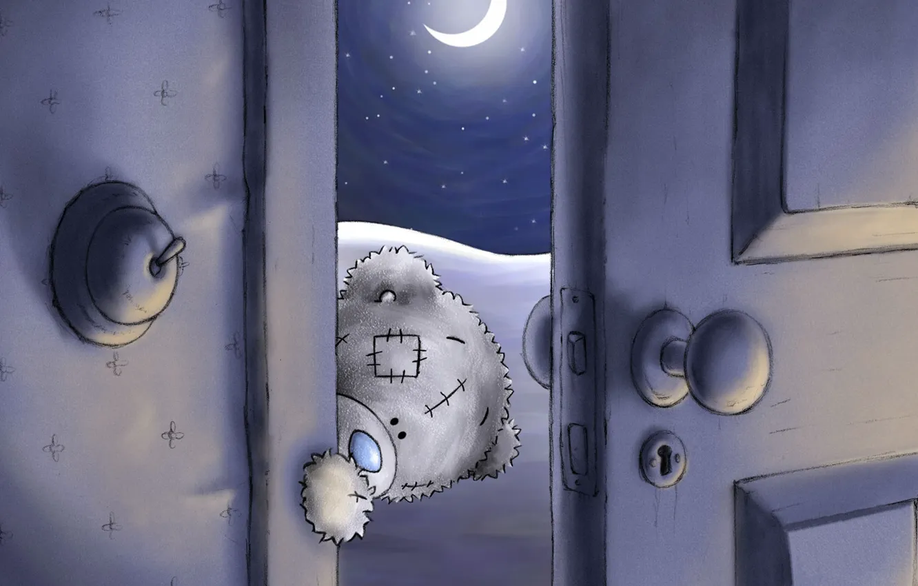 Photo wallpaper night, the moon, the door, bear, Teddy