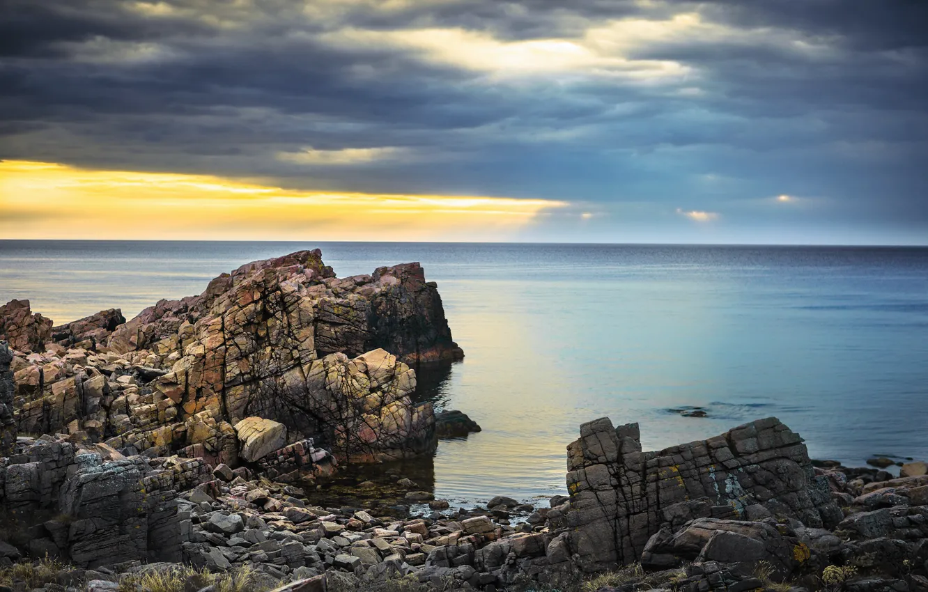 Photo wallpaper sea, stones, rocks, shore, coast