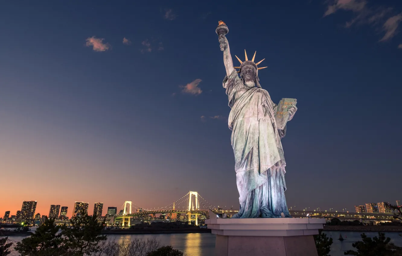 Photo wallpaper bridge, Japan, Tokyo, The Statue Of Liberty