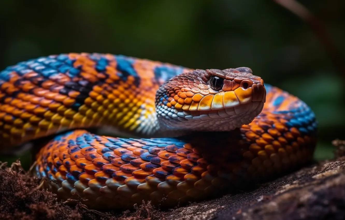 Photo wallpaper eyes, look, face, the dark background, animal, danger, snake, reptile