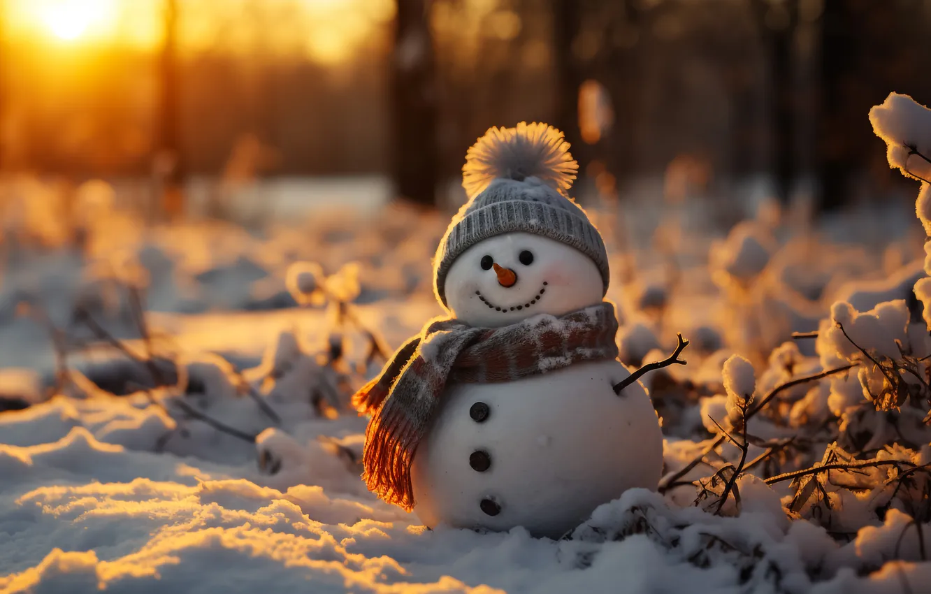 Photo wallpaper winter, snow, new year, Christmas, snowman, Christmas, winter, snow