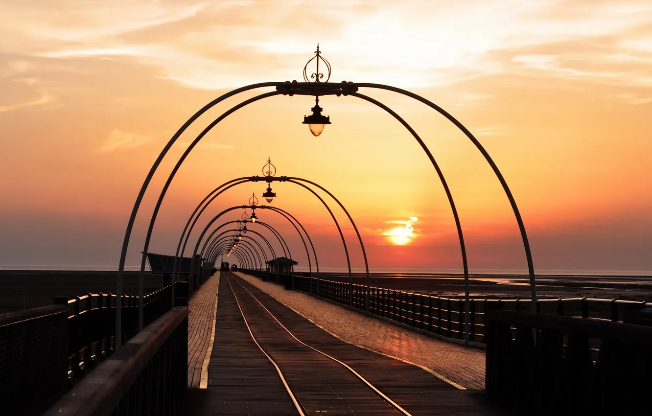 Photo wallpaper landscape, sunset, Southport Pier
