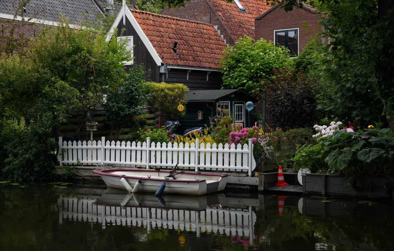 Photo wallpaper boat, home, pier, channel, Netherlands, Holland, Edam