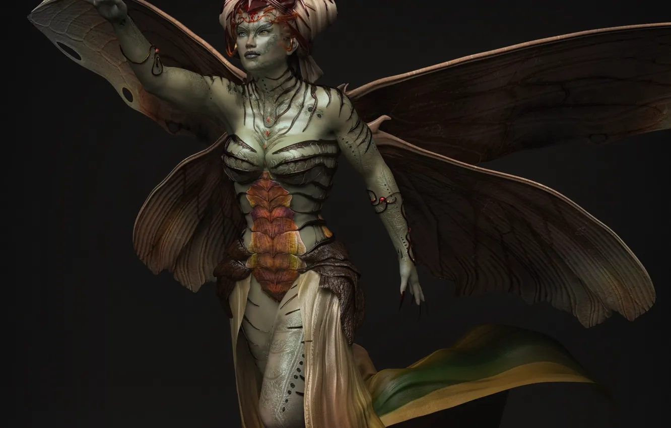 Photo wallpaper girl, fantasy, being, dragonfly