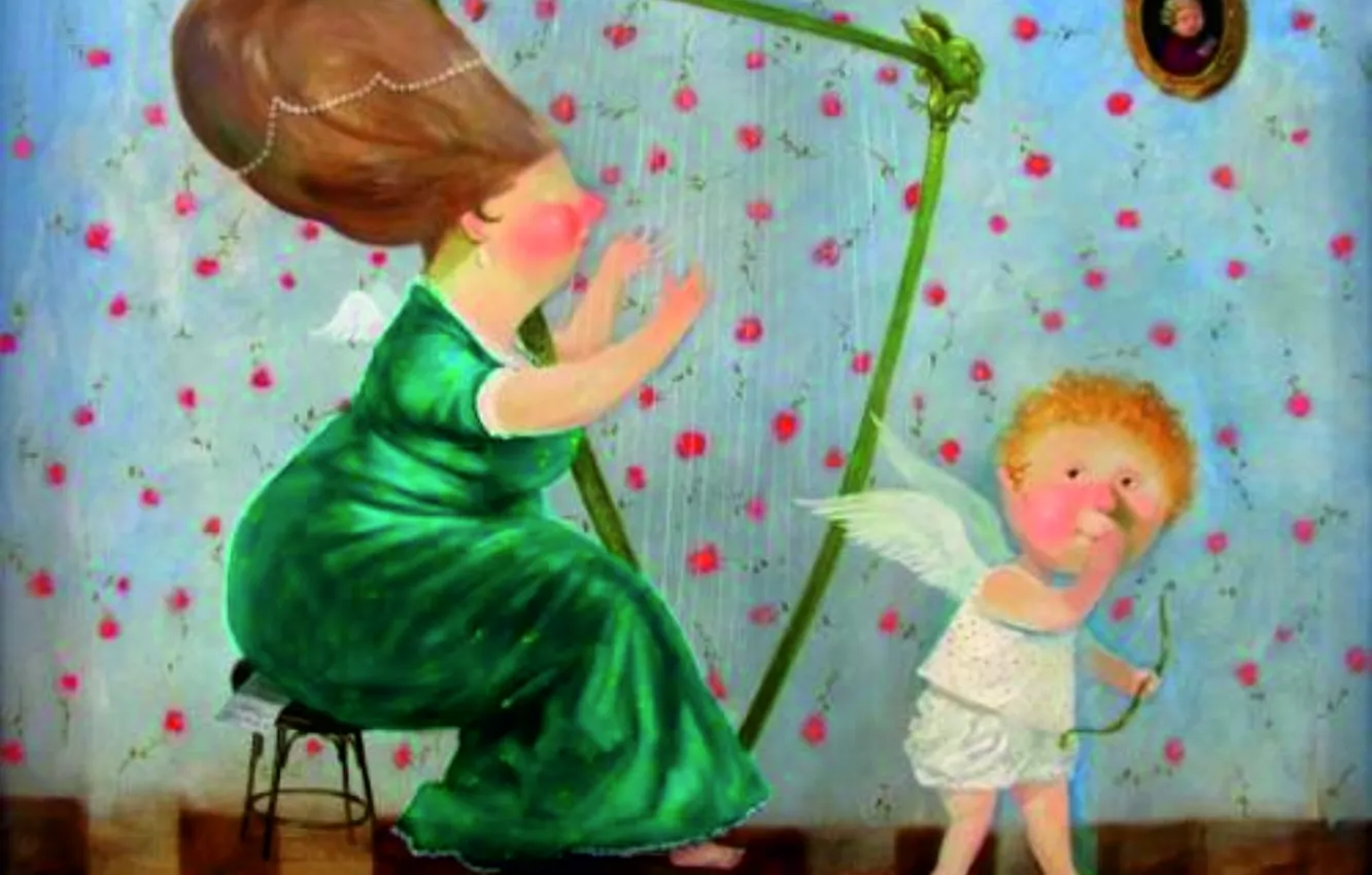 Photo wallpaper angel, Gapchinska, playing the harp