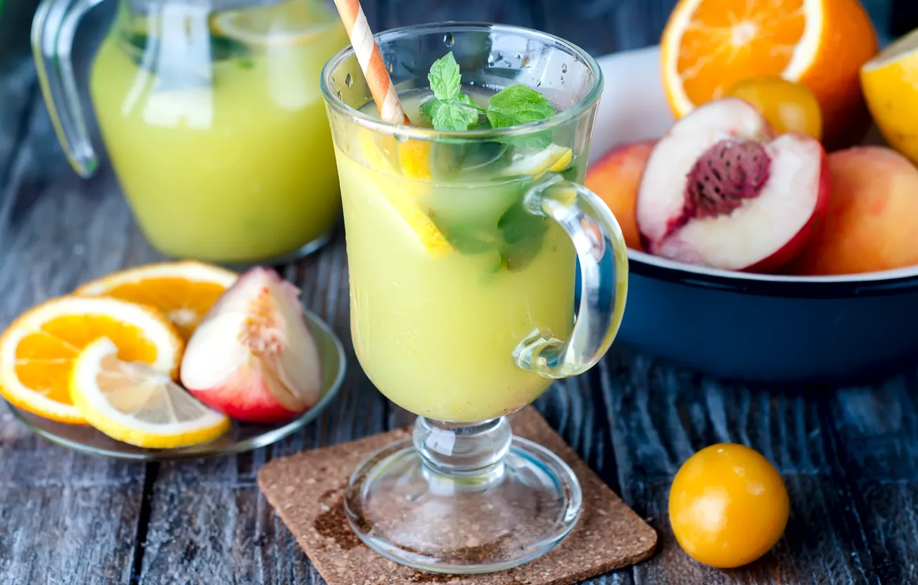 Photo wallpaper orange, peaches, mint, lemonade