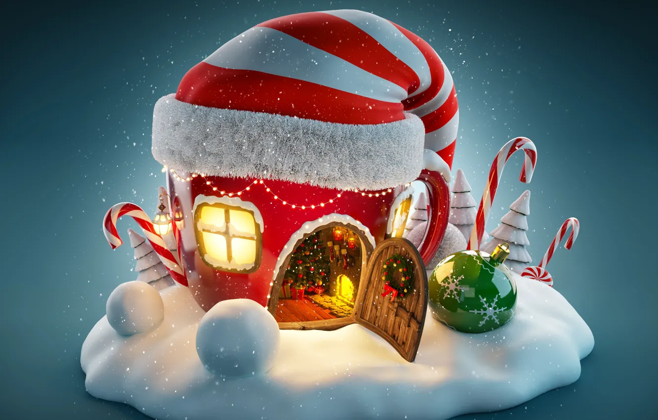 Photo wallpaper New Year, Christmas, snow, merry christmas, decoration