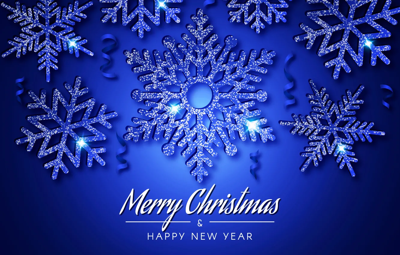 Photo wallpaper snowflakes, new year, Christmas, blue background