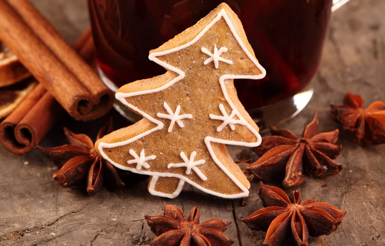 Photo wallpaper winter, tree, food, cookies, cinnamon, herringbone, dessert, cakes