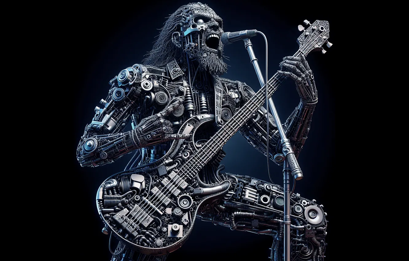 Photo wallpaper metal, Music, singer, black background, heavy metal, rock and roll, industrial design, bass guitars