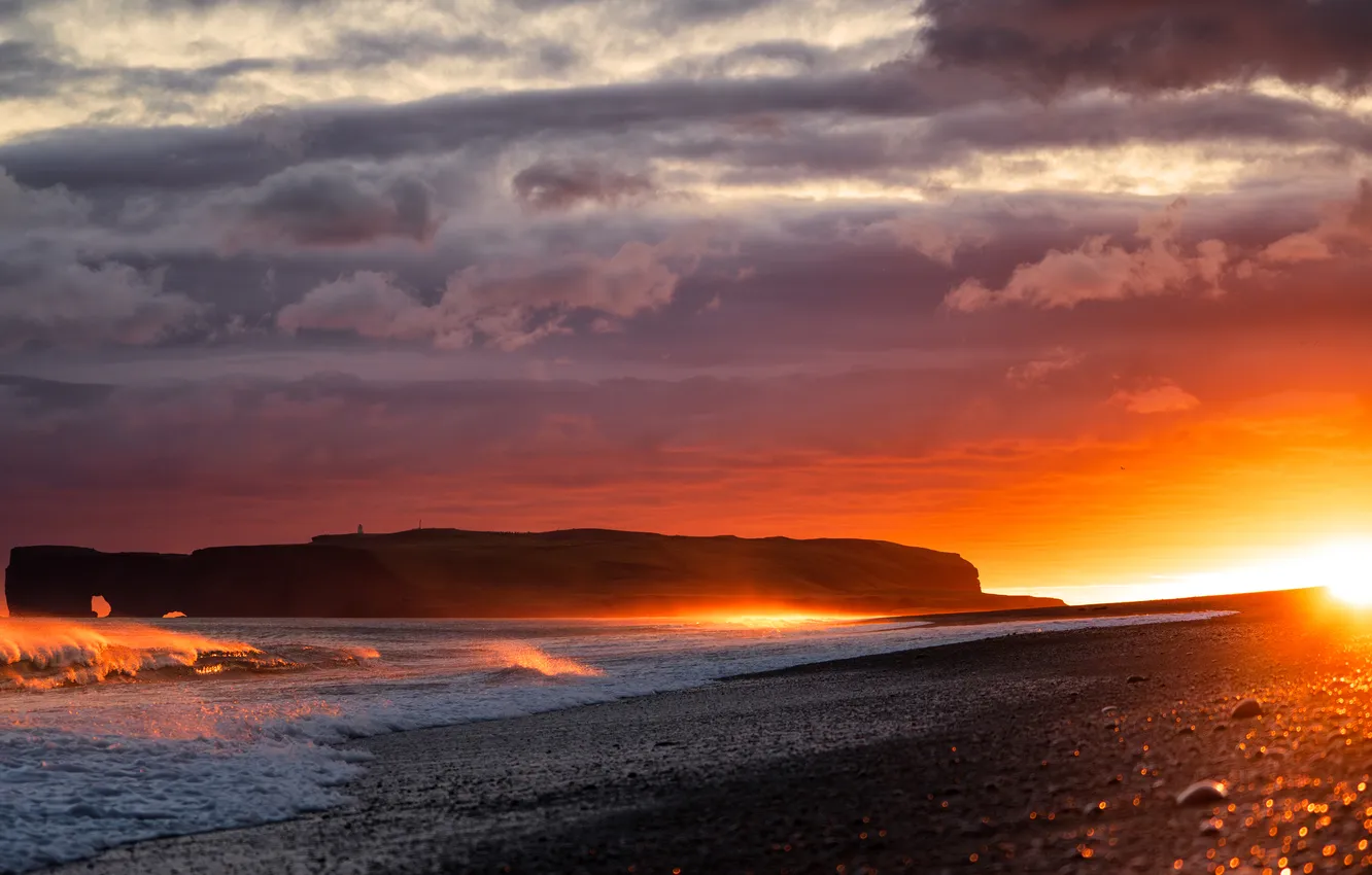 Photo wallpaper beach, sea, sunset, stones