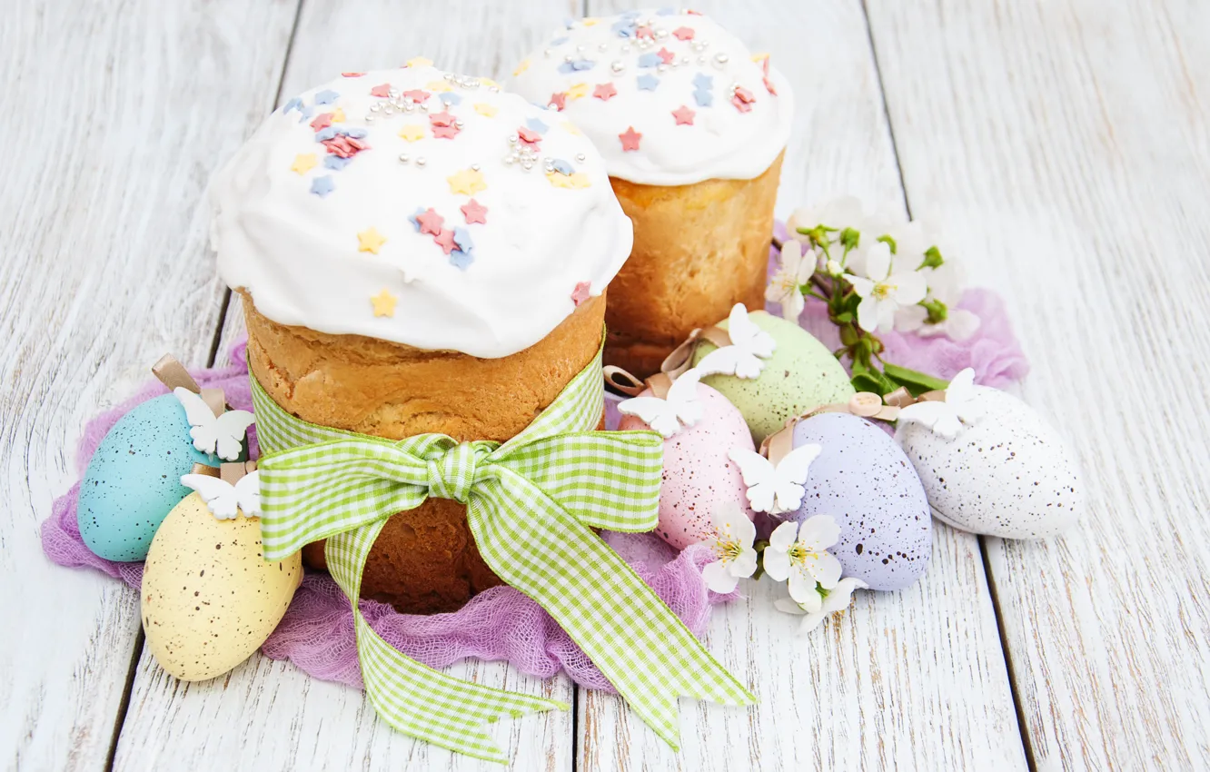 Photo wallpaper flowers, eggs, spring, colorful, Easter, happy, cake, cake