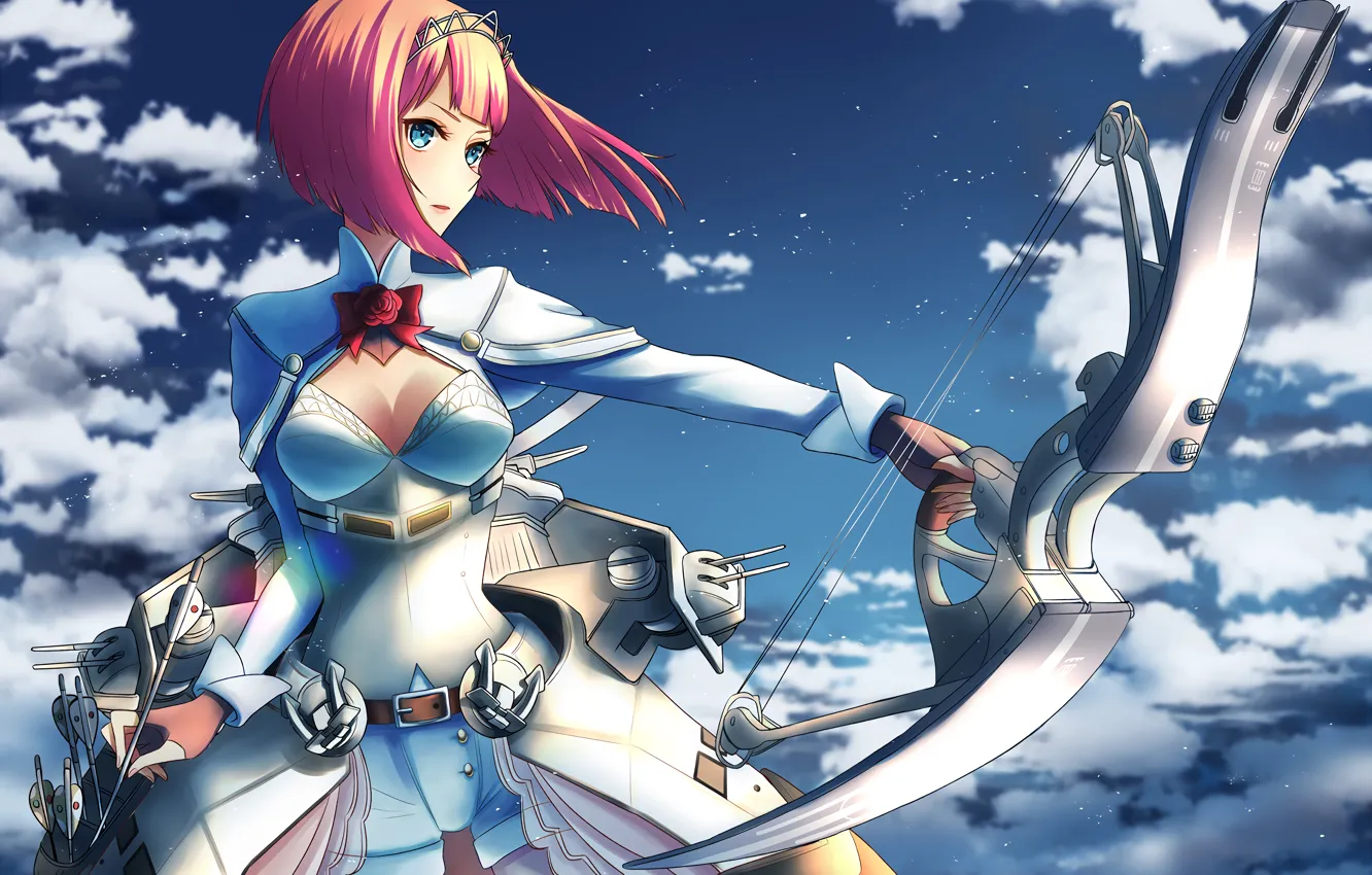 Photo wallpaper girl, sexy, cleavage, shorts, blouse, pink hair, boobs, anime