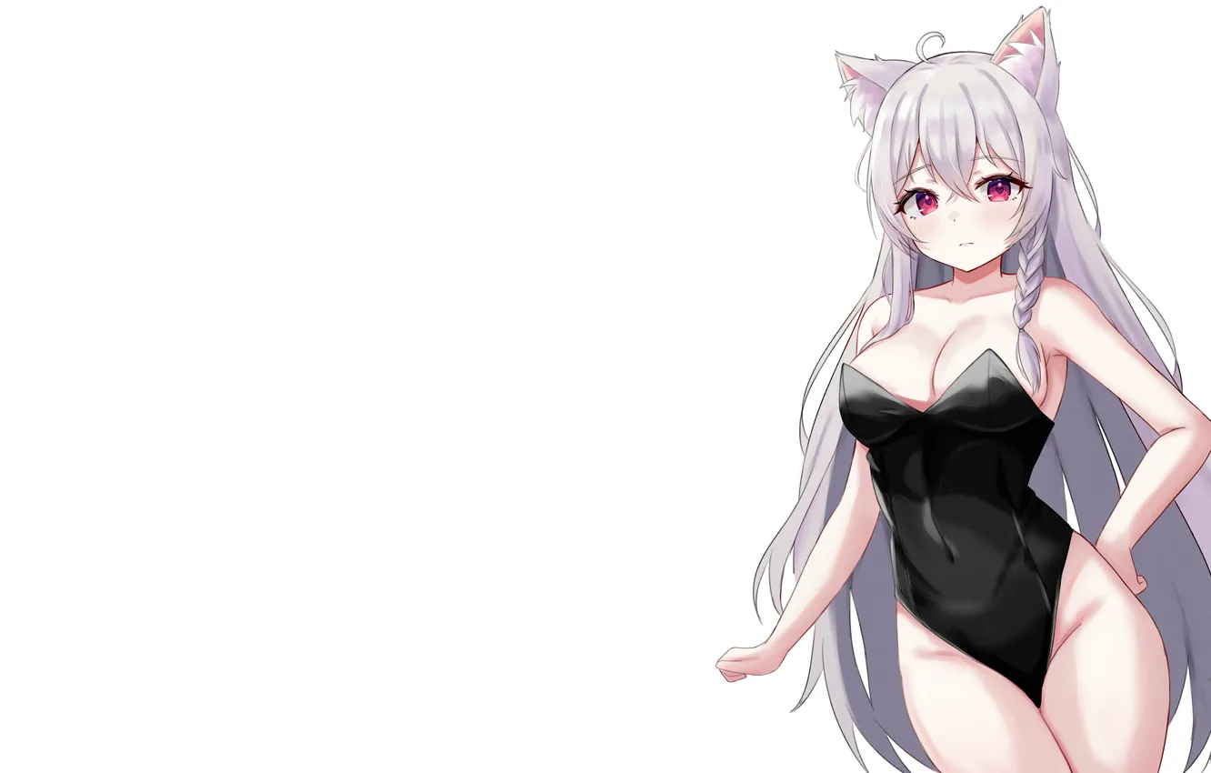 Photo wallpaper girl, sexy, cleavage, long hair, boobs, animal ears, anime, beautiful