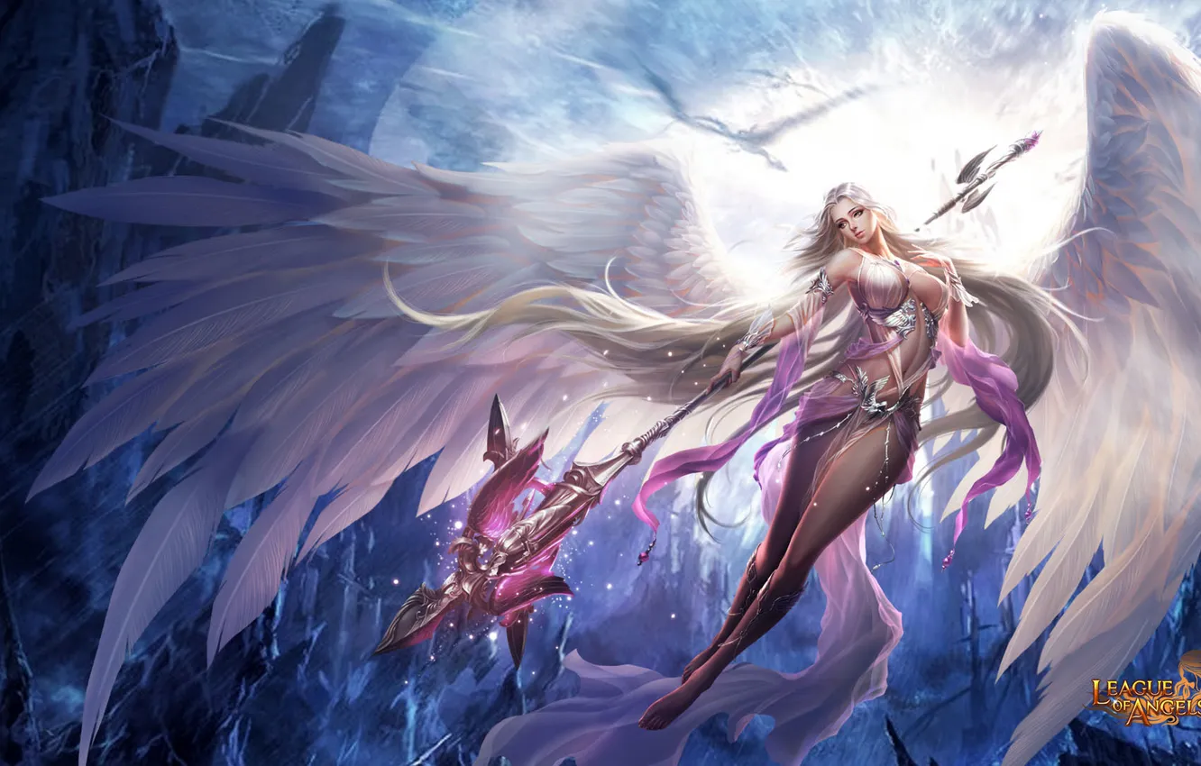 Photo wallpaper the game, wings, angel, staff, look, League of Angels, fortuna