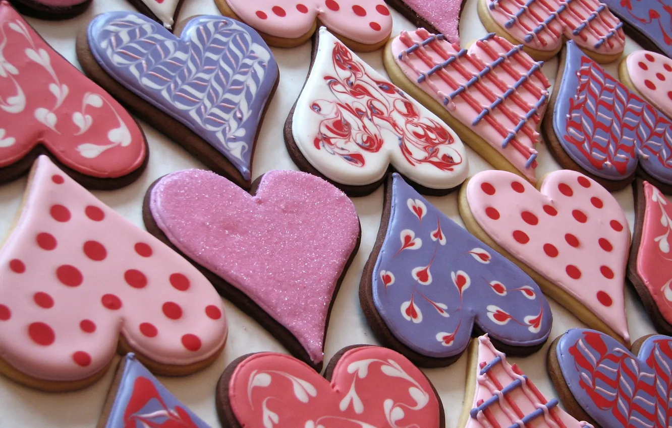 Photo wallpaper colored, cookies, hearts