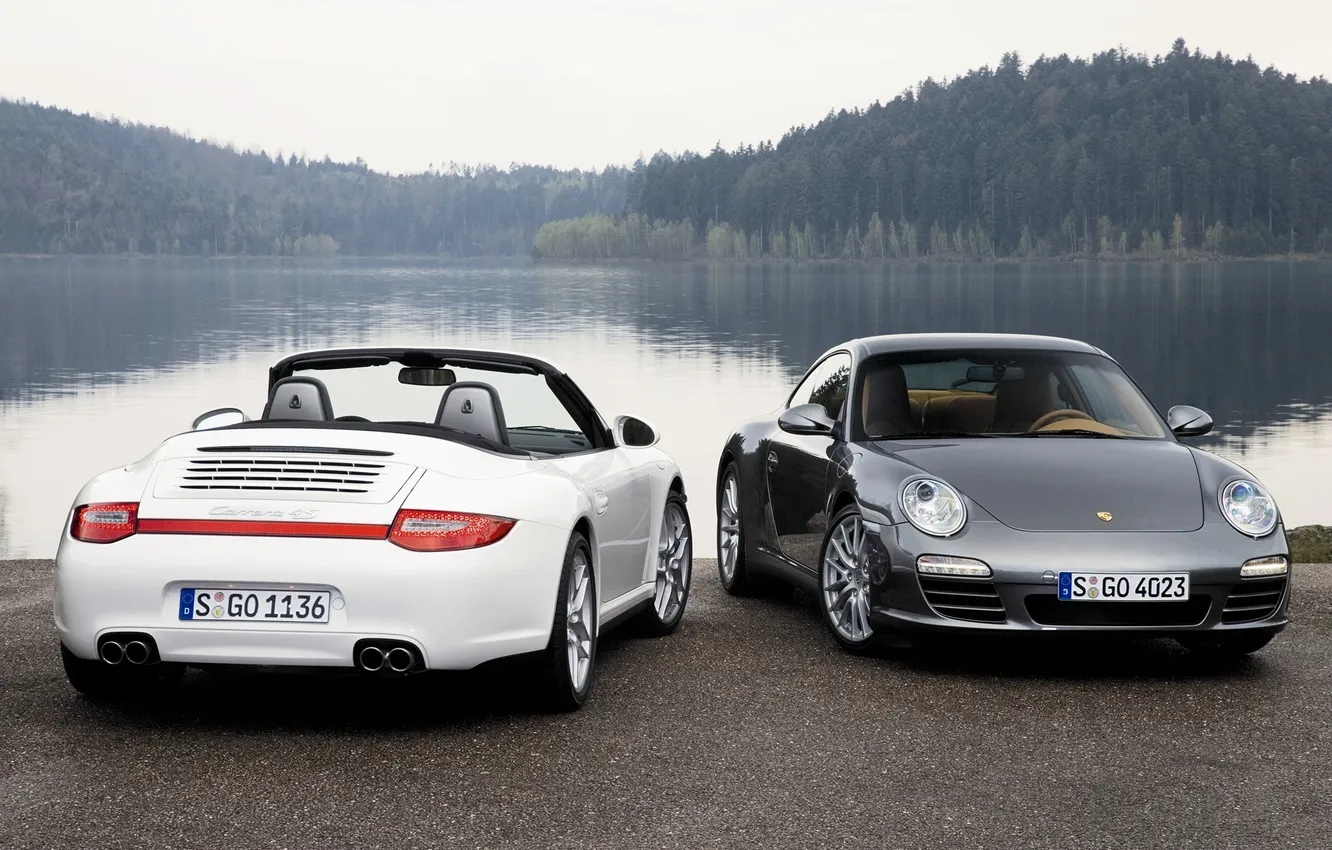 Photo wallpaper lake, two, 911, Porsche
