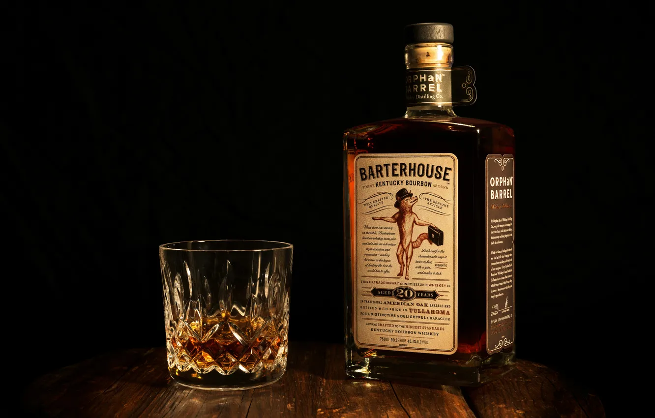 Photo wallpaper glass, bottle, Bourbon, kentucky bourbon, Barterhouse