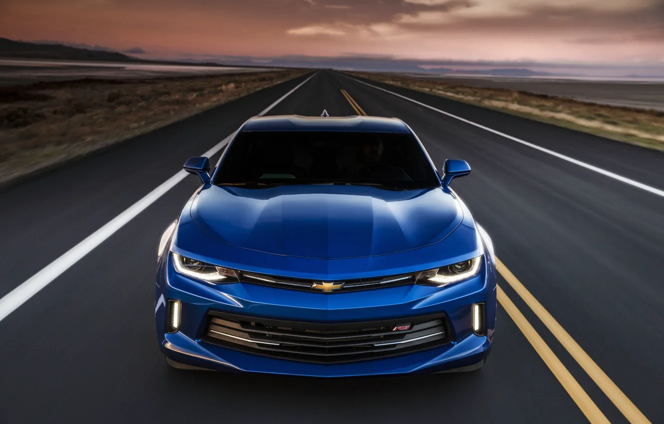 Photo wallpaper sunset, blue, sunrise, speed, Chevrolet, camaro, chevrolet, Camaro