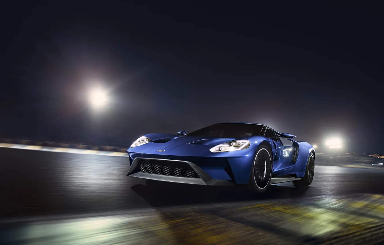 Photo wallpaper car, speed, track, Ford, Ford GT, blue, 2016