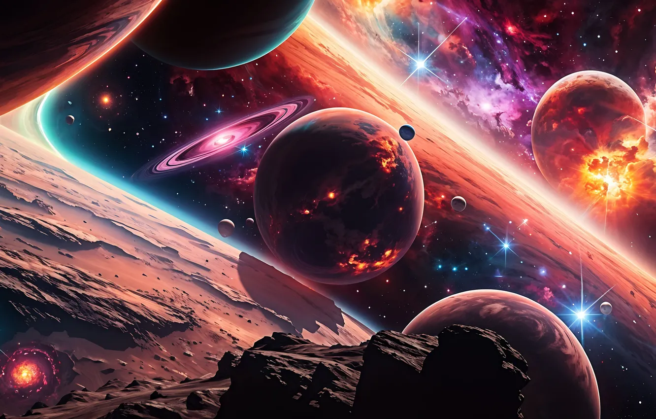 Photo wallpaper space, planet, art, AI ART