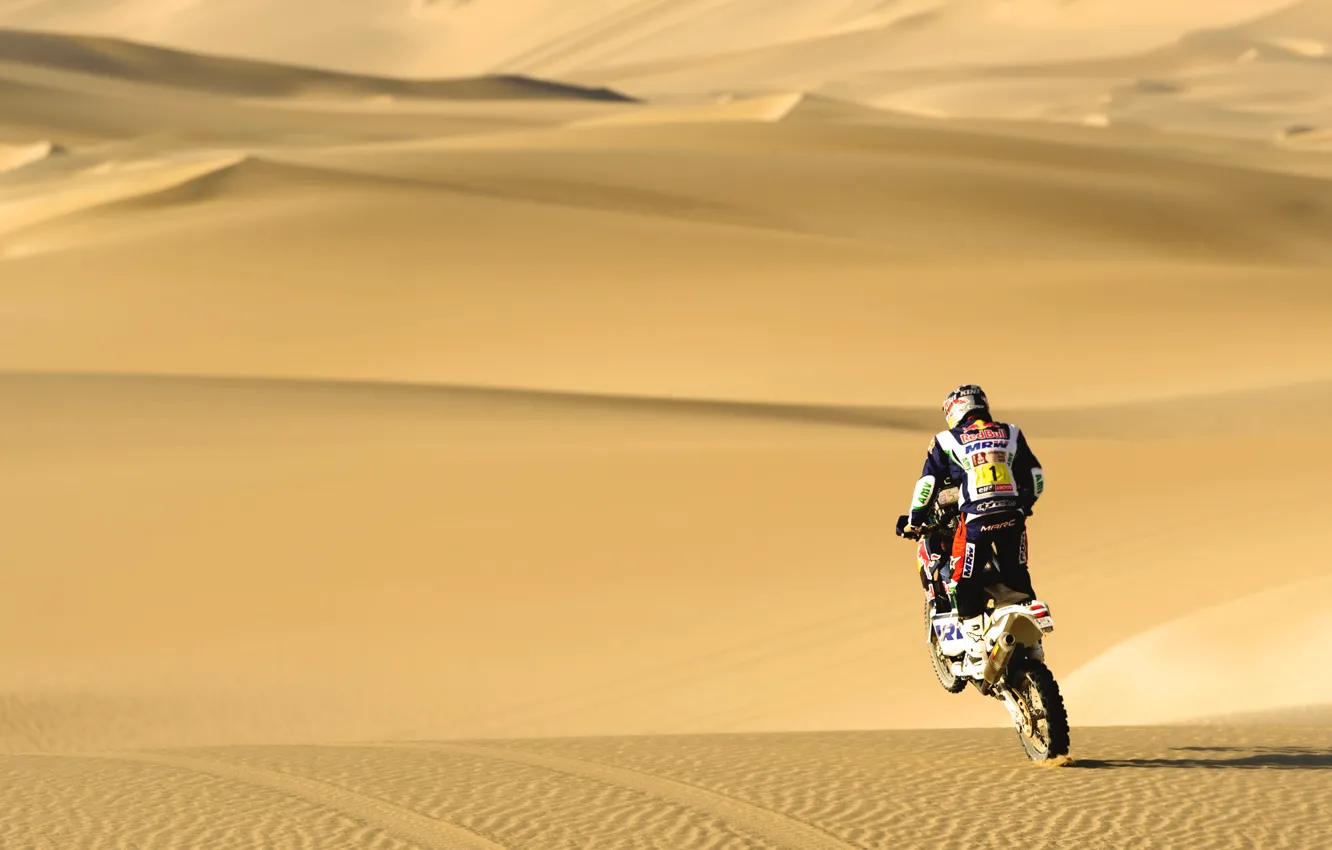 Photo wallpaper Sand, Sport, Desert, Day, Motorcycle, Racer, Moto, Heat