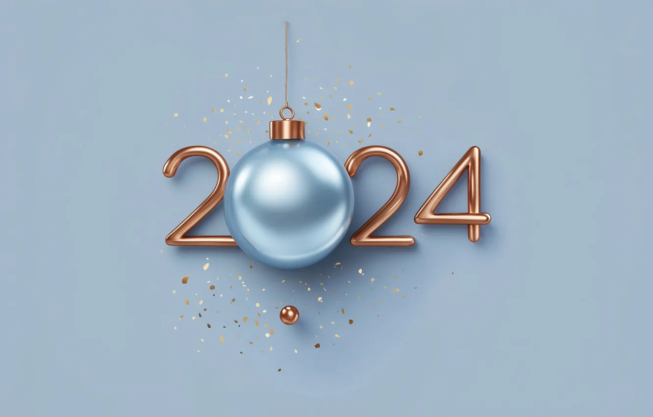 Photo wallpaper New Year, figures, golden, new year, happy, ball, decoration, numbers