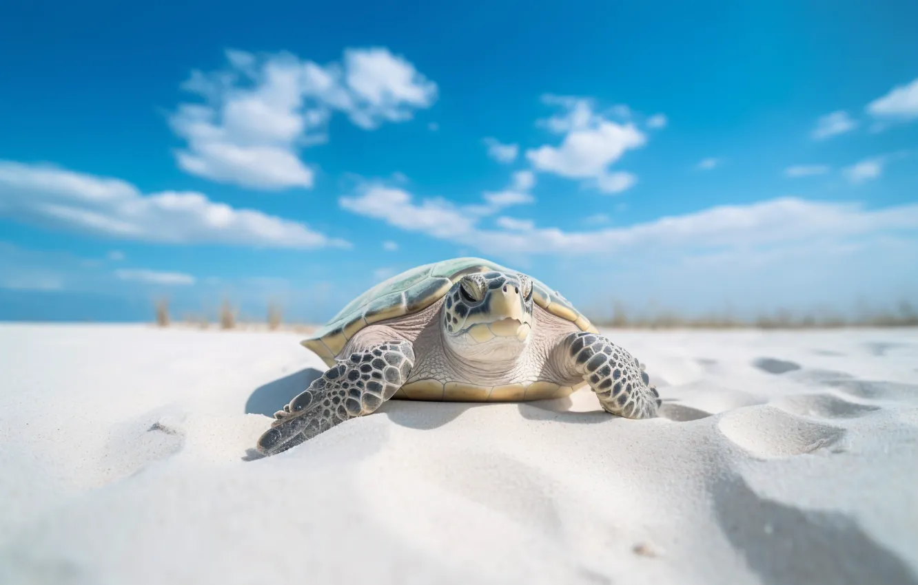 Photo wallpaper beach, sky, turtle, walking