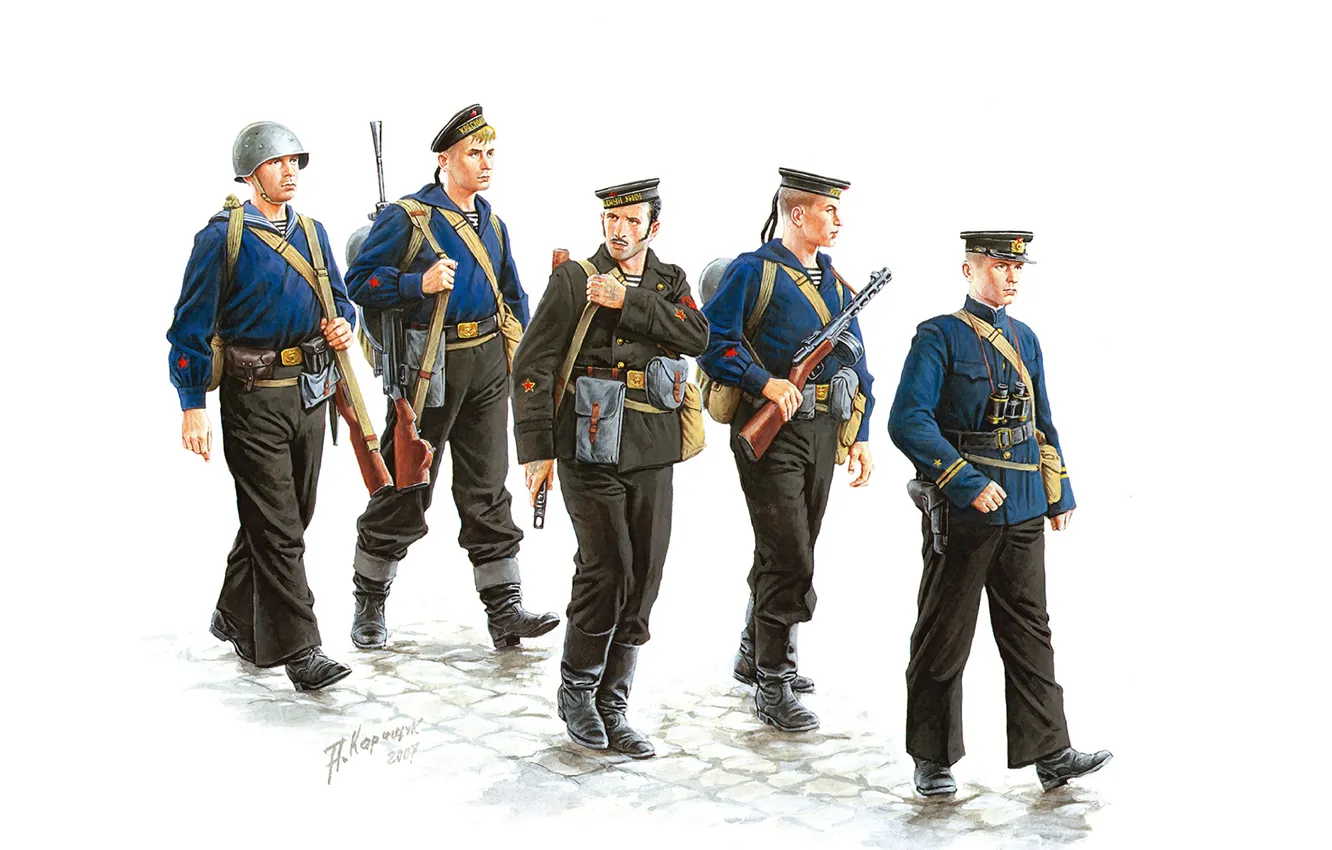 Photo wallpaper art, soldiers, artist, USSR, WWII, WW2., Marines, A. Karashchuk