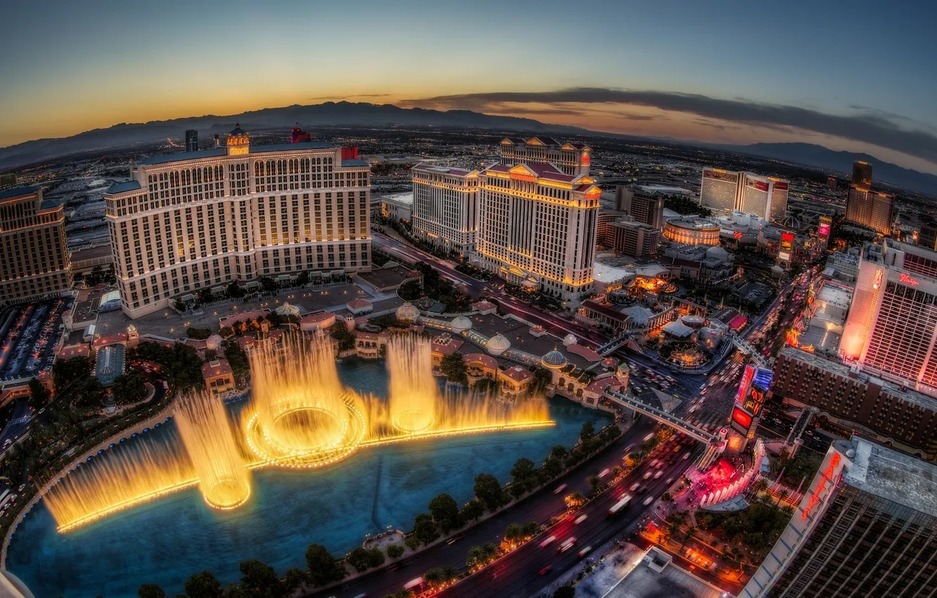 Photo wallpaper Las Vegas, panorama, fountain, the hotel, Las Vegas, Bellagio, Bellagio