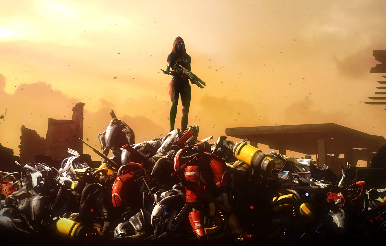 Photo wallpaper mask, hood, mass effect, killer, fan art, geth, synthetic