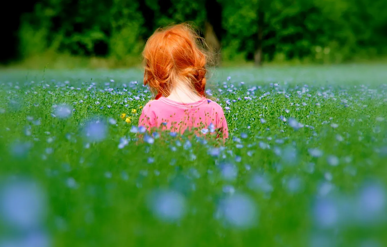 Photo wallpaper grass, nature, children, mood, child, girl, red