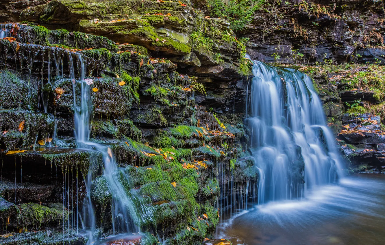 Photo wallpaper nature, rocks, shore, waterfall, stream