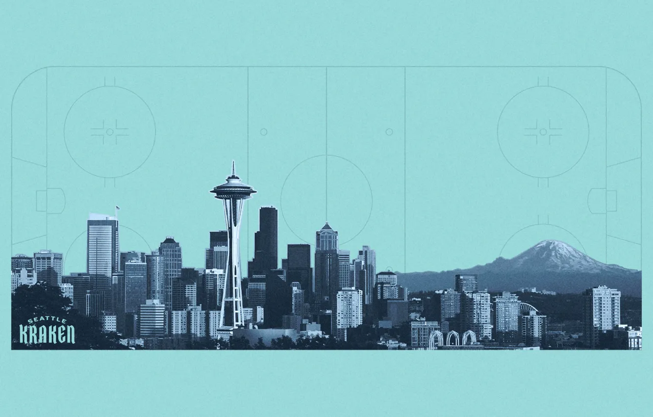 Photo wallpaper NHL, NHL, the urban landscape, Pacific Division, Seattle Kraken, Seattle Kraken, hockey court