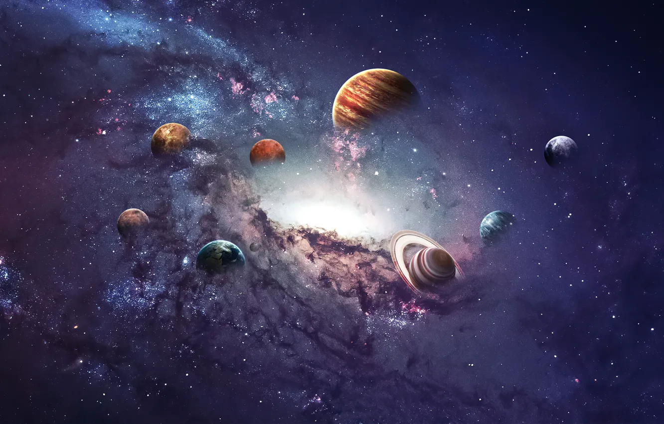 Photo wallpaper Planets, Space, Galaxy, Astronomy, Aesthetic, Solar system