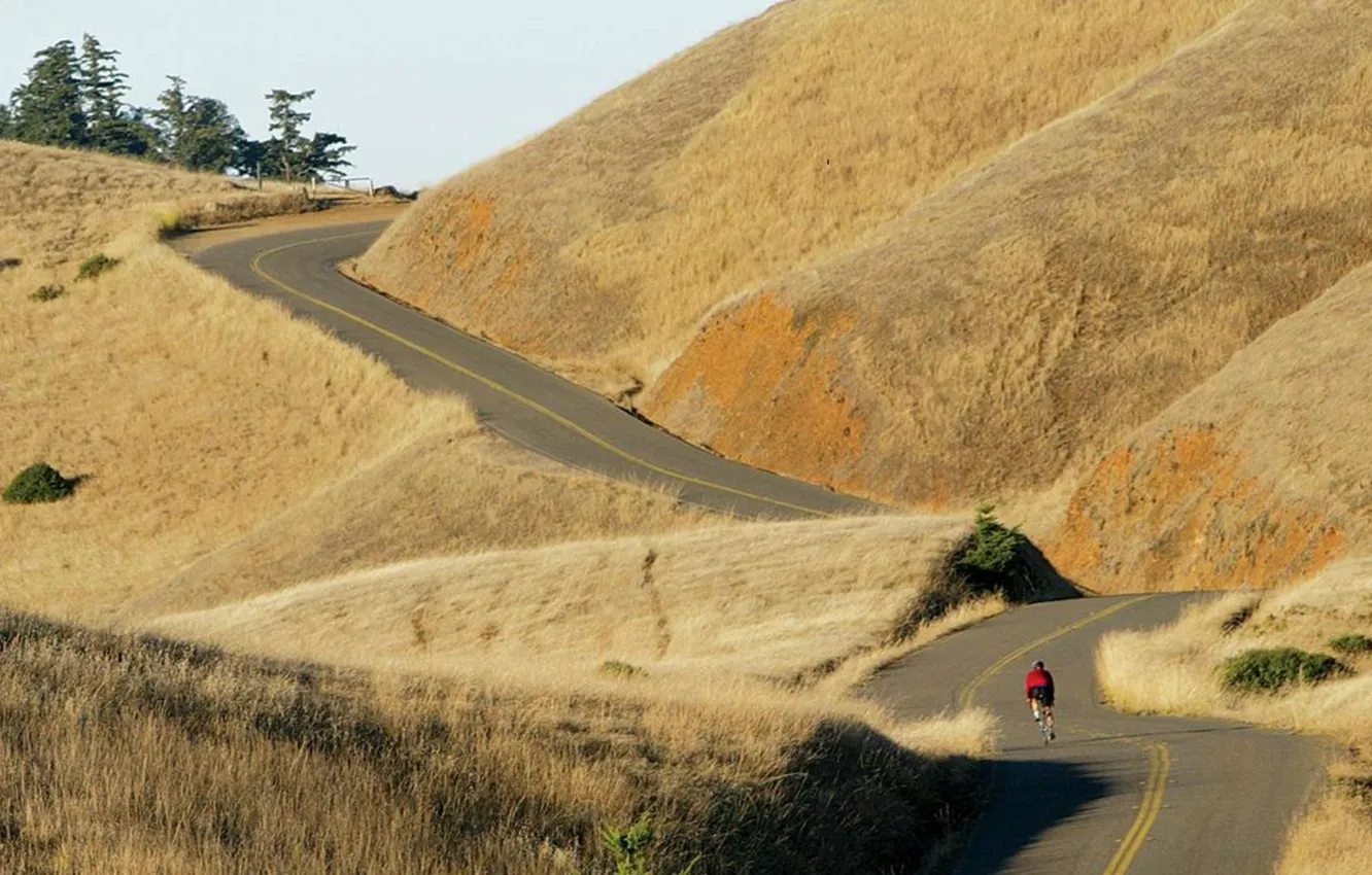 Photo wallpaper mountains, nature, sport, cyclist, mountain bike