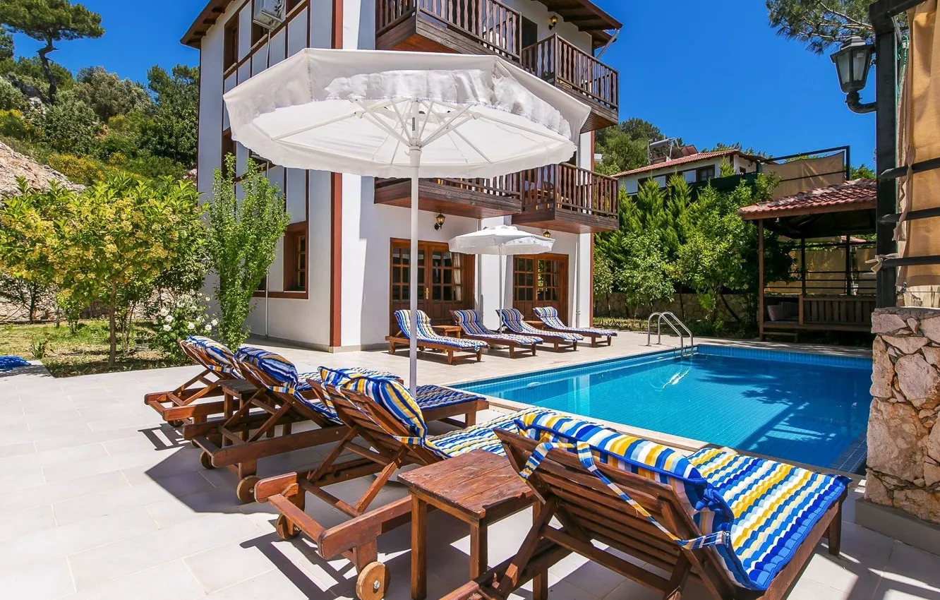 Photo wallpaper Villa, pool, architecture, facade, terrace