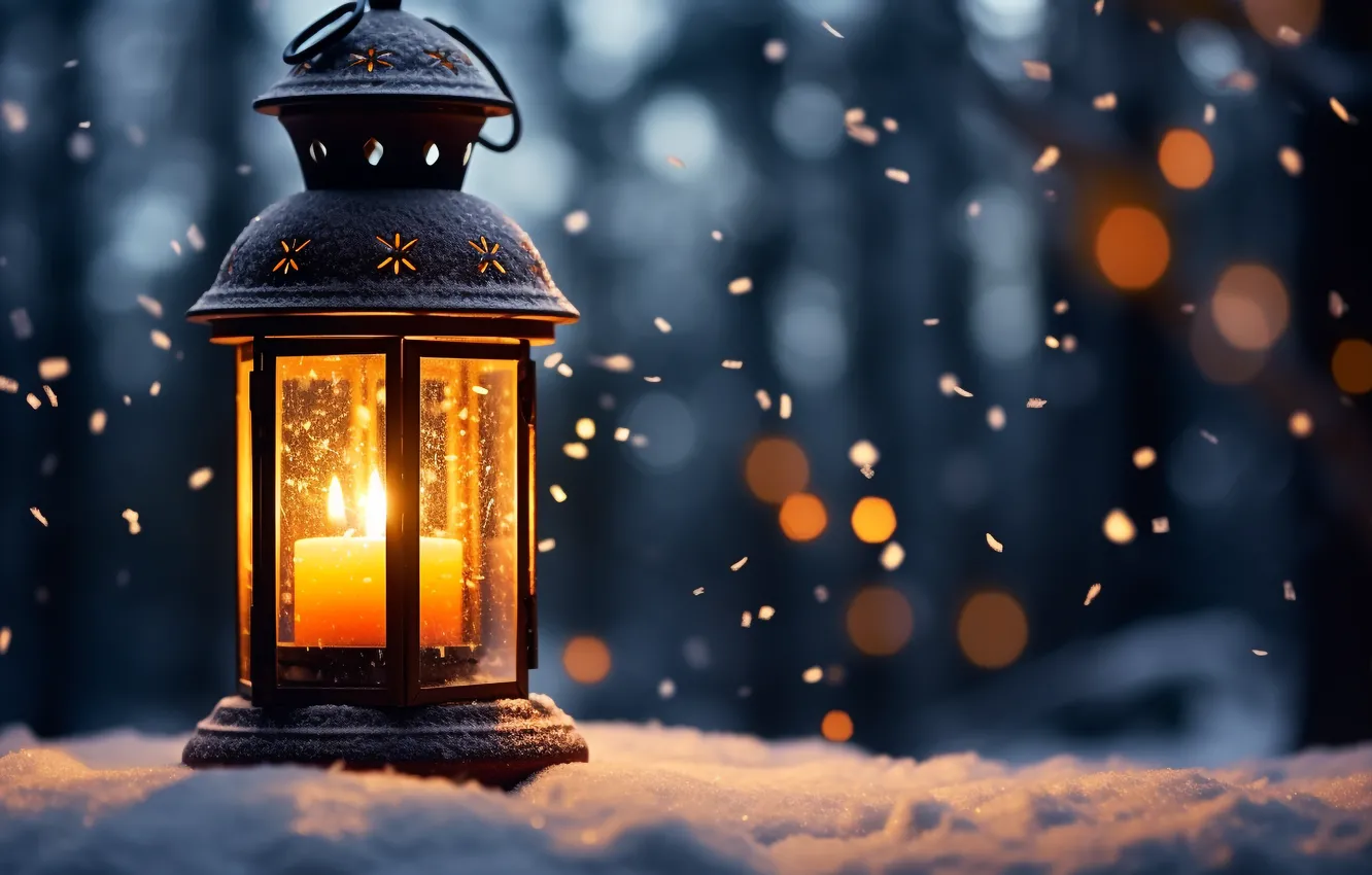 Photo wallpaper winter, snow, decoration, new year, Christmas, lights, light, Christmas