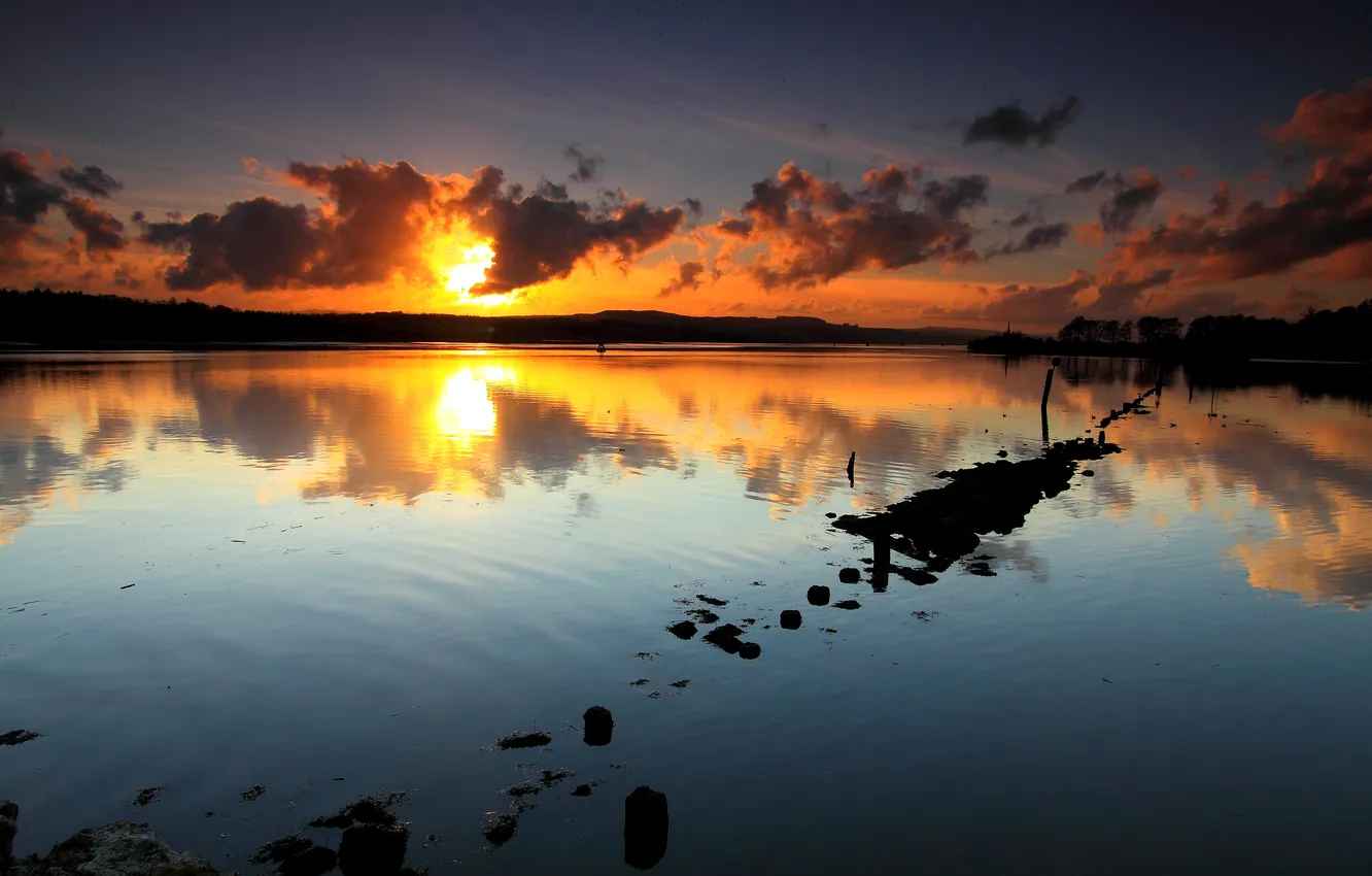 Photo wallpaper the sky, sunset, lake