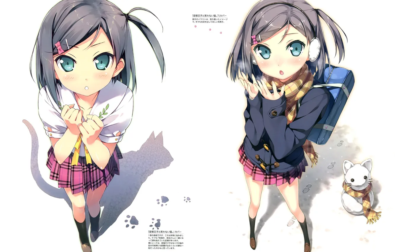 Photo wallpaper traces, shadow, scarf, snowman, schoolgirl, Tsukiko Tsutsukakushi, Prince of hentai and Cat Nesmeyana, Hentai Ouji …