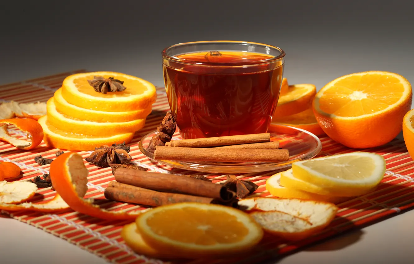 Photo wallpaper tea, orange, Cup, cinnamon