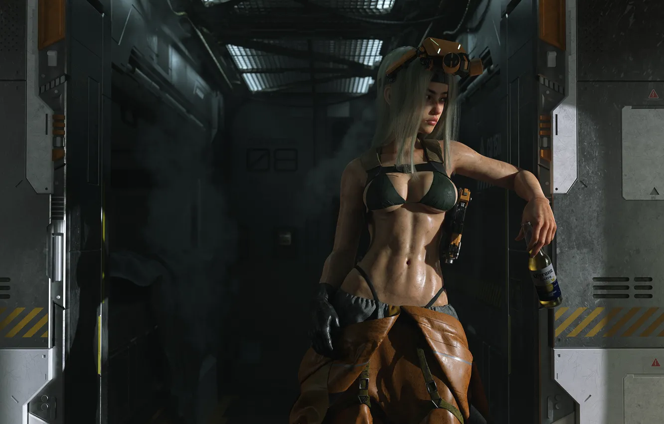 Photo wallpaper girl, beer, Cuberpunk, Corona Extra